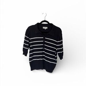 Free Assembly navy and white striped button up polo shirt